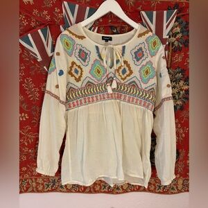 Embroidered Bohemian Blouse Oversized Comfy 100% Cotton Pastels